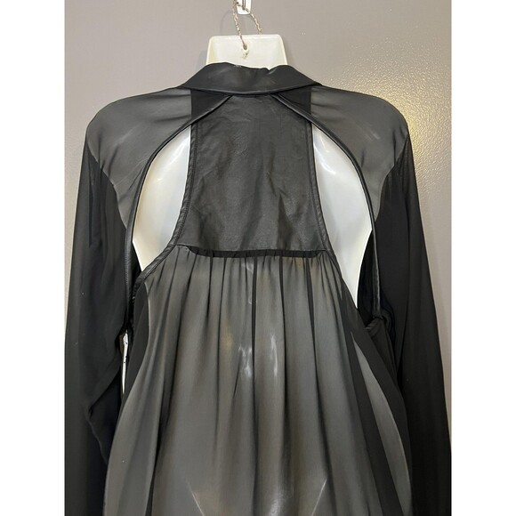 Bisou Bisou Blouse Womens Large Black Sheer Abstract Print Faux Leather Tunic - Picture 7 of 10